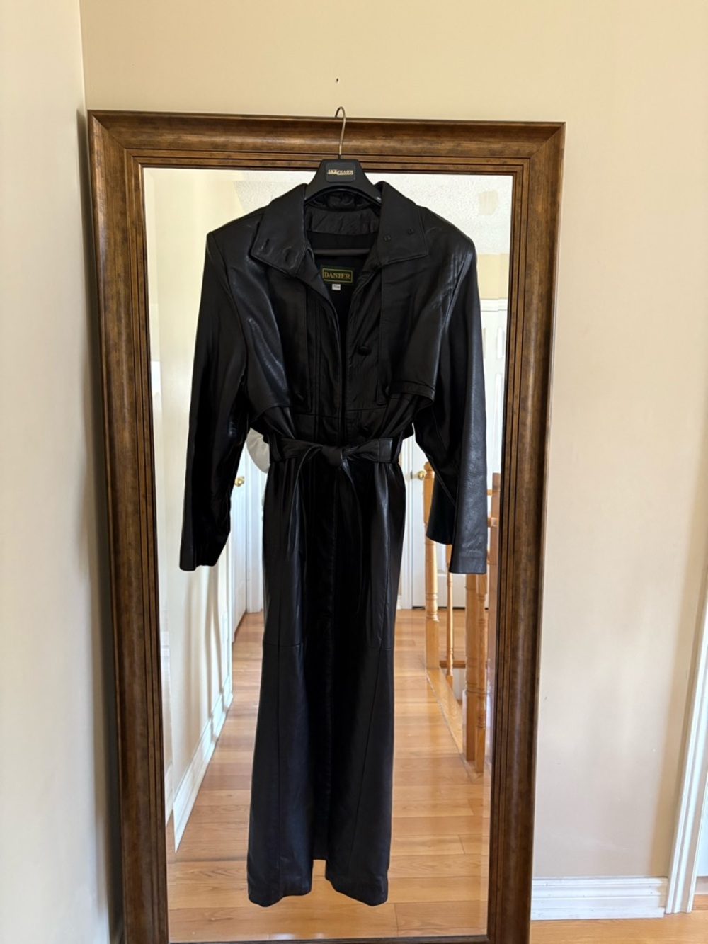 Vintage Danier Black Leather Long Belted Coat